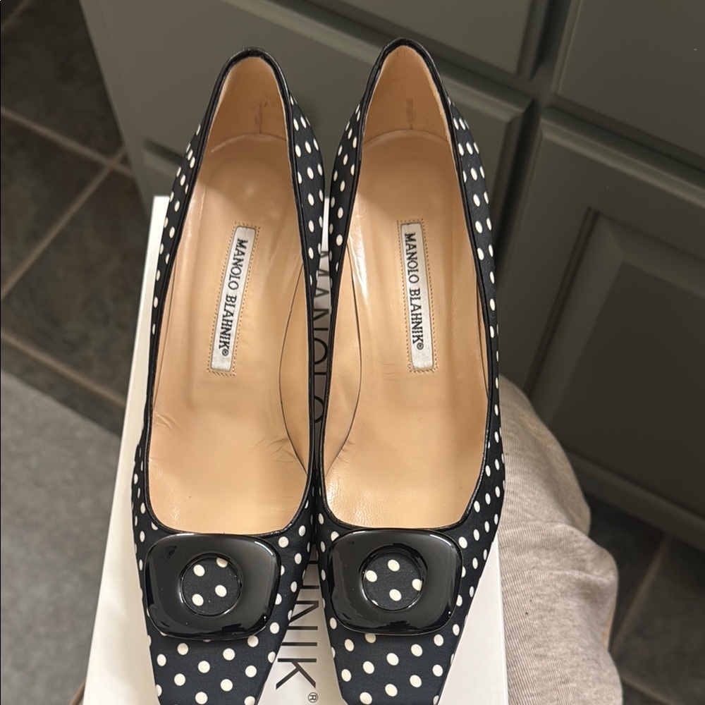 Manolo Blahnik Black Polka Dot Women's Shoes